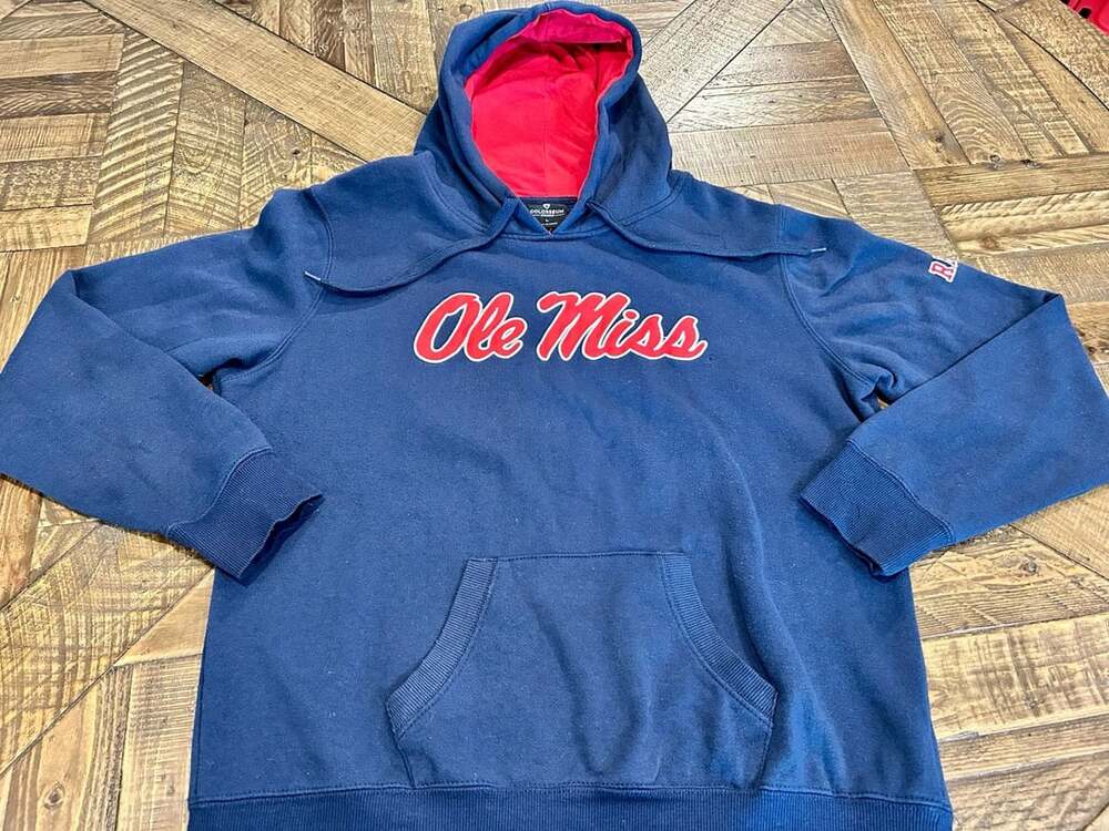 Colosseum Ole Miss Rebels Hoodie Size L Blue Red Pullover Sweatshirt